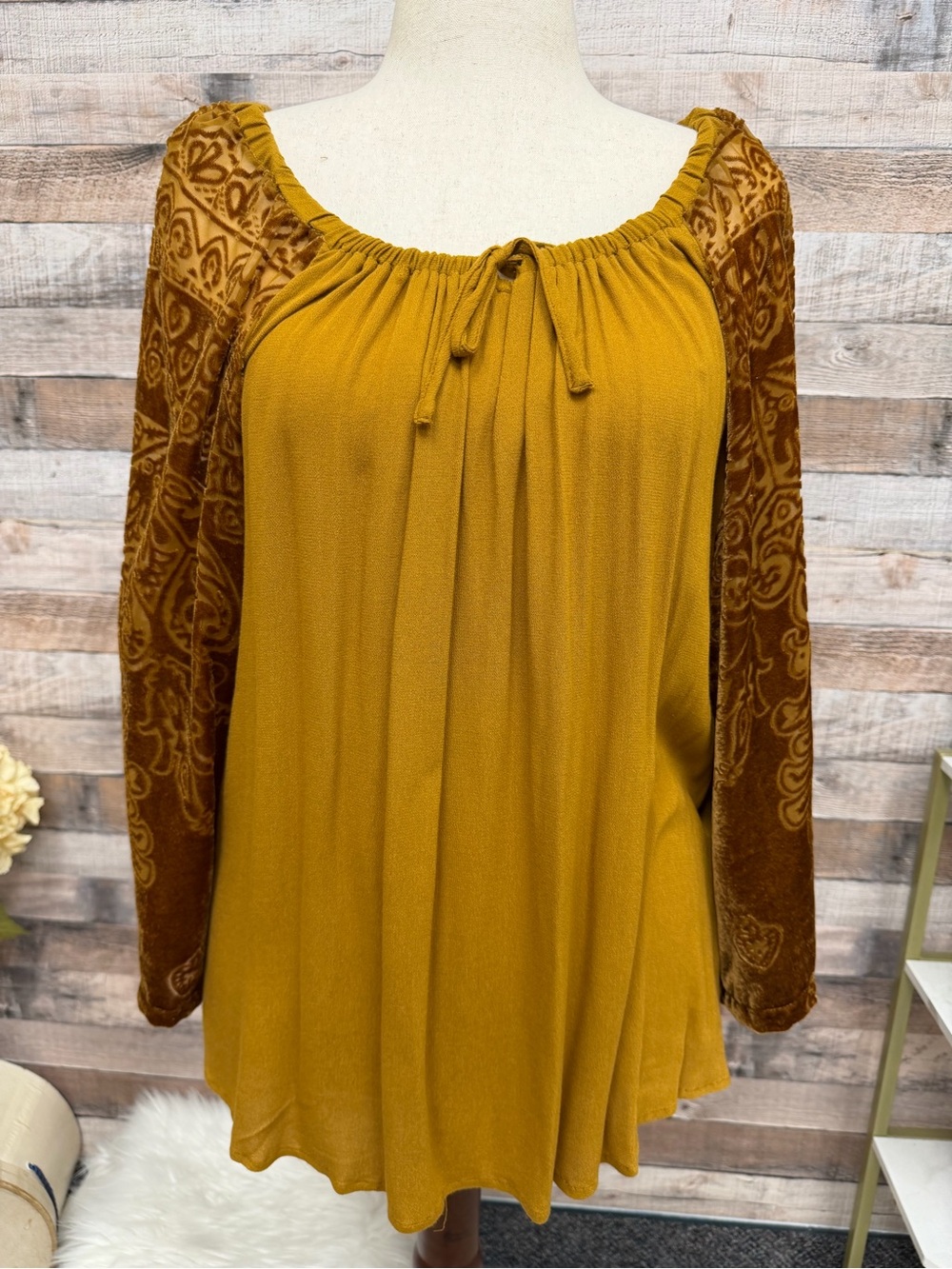 Mindset By XCVI Mustard Yellow Velvet Sleeves Peasant
